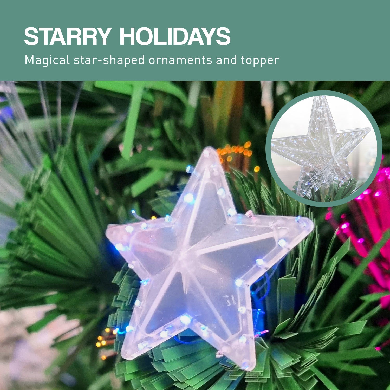 Christabelle 2.4m Enchanted Pre Lit Fibre Optic Christmas Tree Stars Xmas Decor - SILBERSHELL