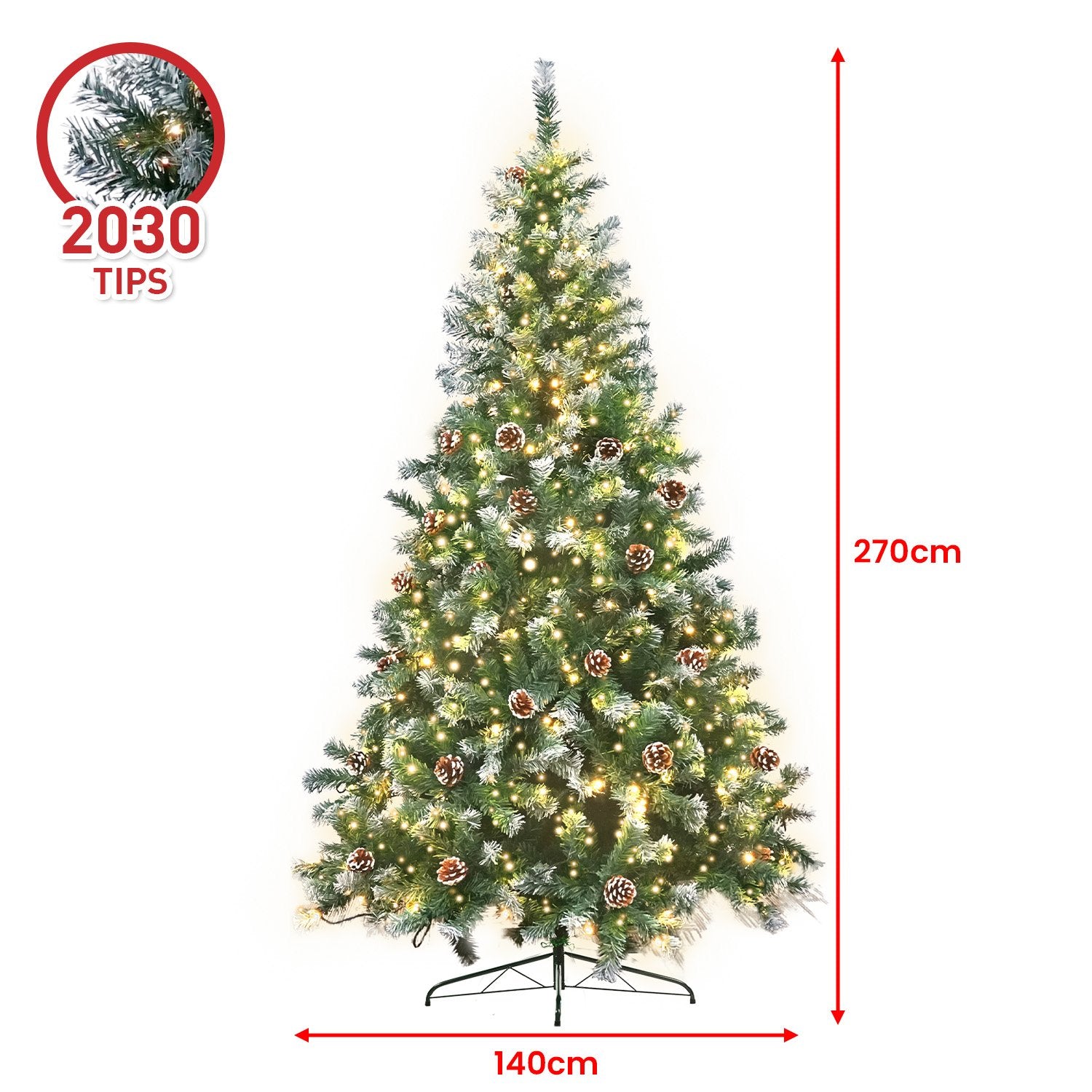 Christabelle 2.7m Pre Lit LED Christmas Tree Decor with Pine Cones Xmas Decorations - SILBERSHELL