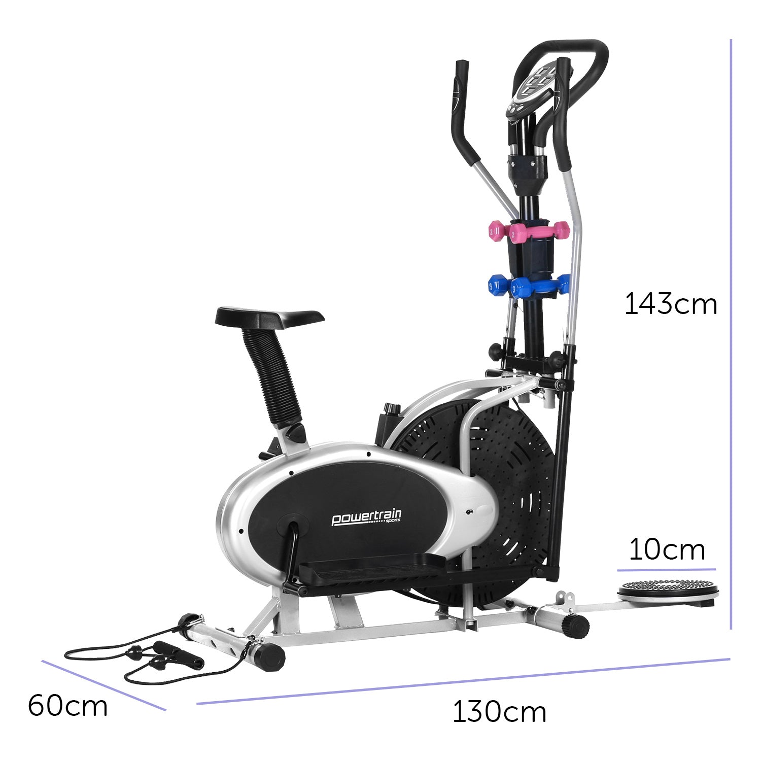Powertrain 6-in-1 Elliptical Cross Trainer Bike with Weights and Twist Disc - SILBERSHELL