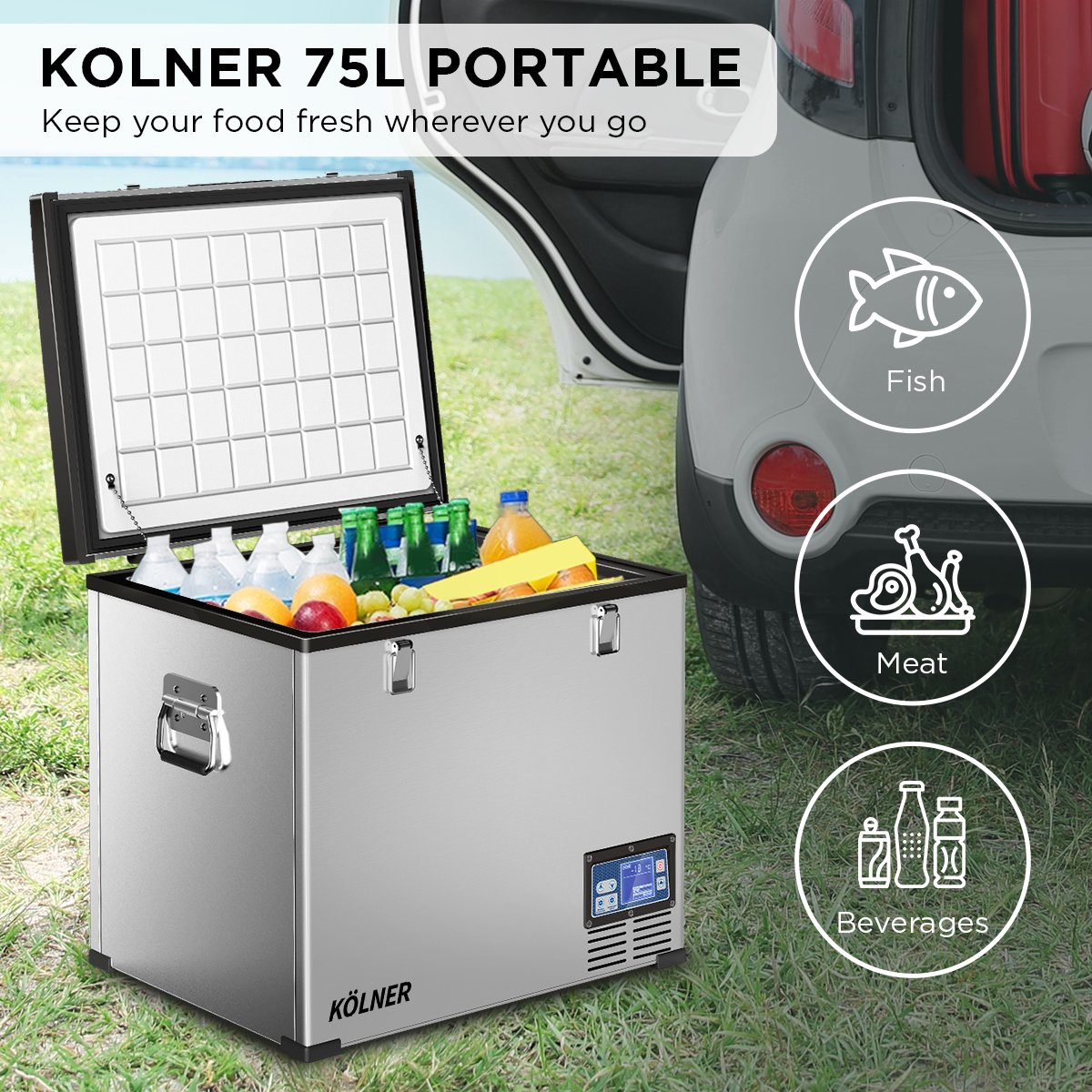 Kolner 75l Portable Fridge Chest Freezer With Lcd Panel - Rv Vehicle Camping Refrigerator - SILBERSHELL