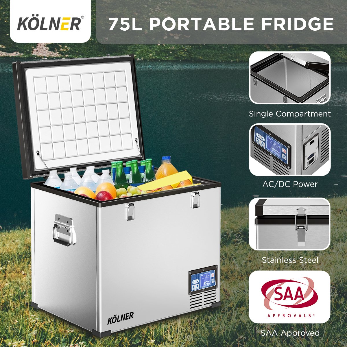 Kolner 75l Portable Fridge Chest Freezer With Lcd Panel - Rv Vehicle Camping Refrigerator - SILBERSHELL