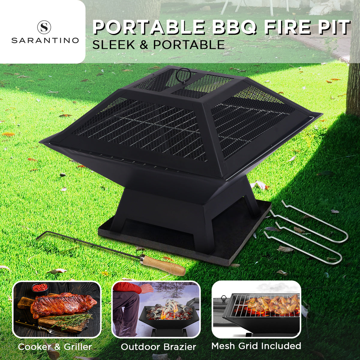Wallaroo Portable Outdoor Fire Pit for BBQ, Grilling, Cooking, Camping - SILBERSHELL