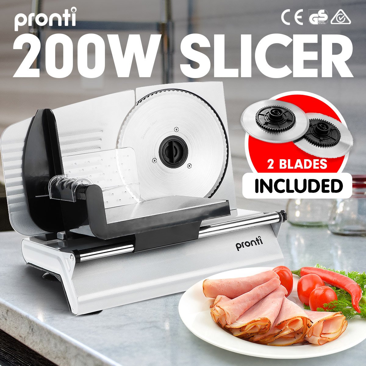 Pronti Deli and Food Electric Meat Slicer 200W Blades Processor - SILBERSHELL