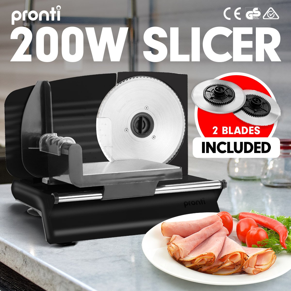 Pronti Electric Meat Slicer- Food Cheese Processor Vegetable Kitchen Deli - SILBERSHELL