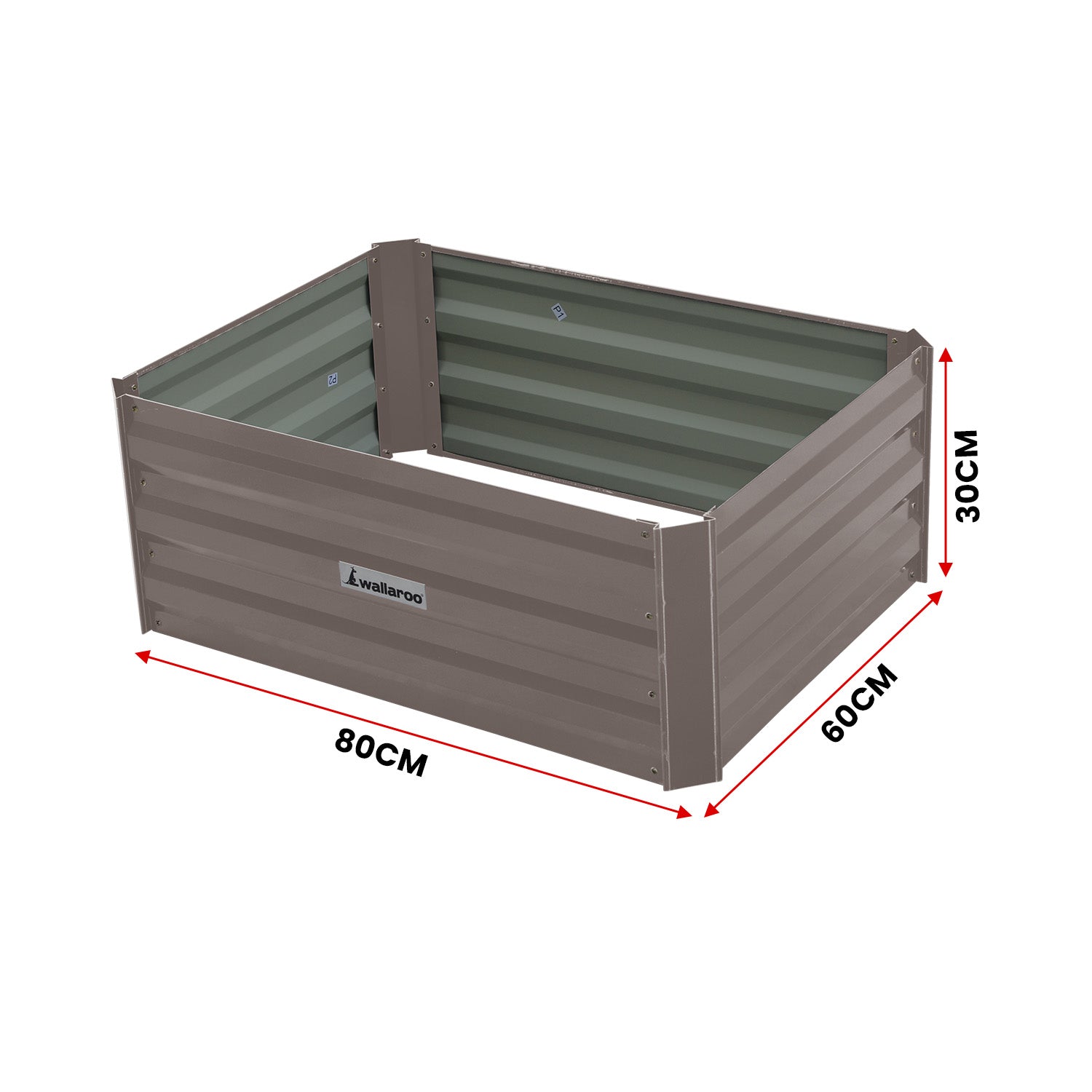 Wallaroo Garden Bed 80 x 60 x 30cm Galvanized Steel - Grey - SILBERSHELL