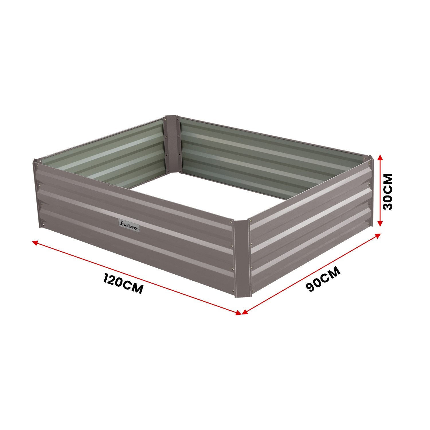 Wallaroo Garden Bed 120 x 90 x 30cm Galvanized Steel - Grey - SILBERSHELL