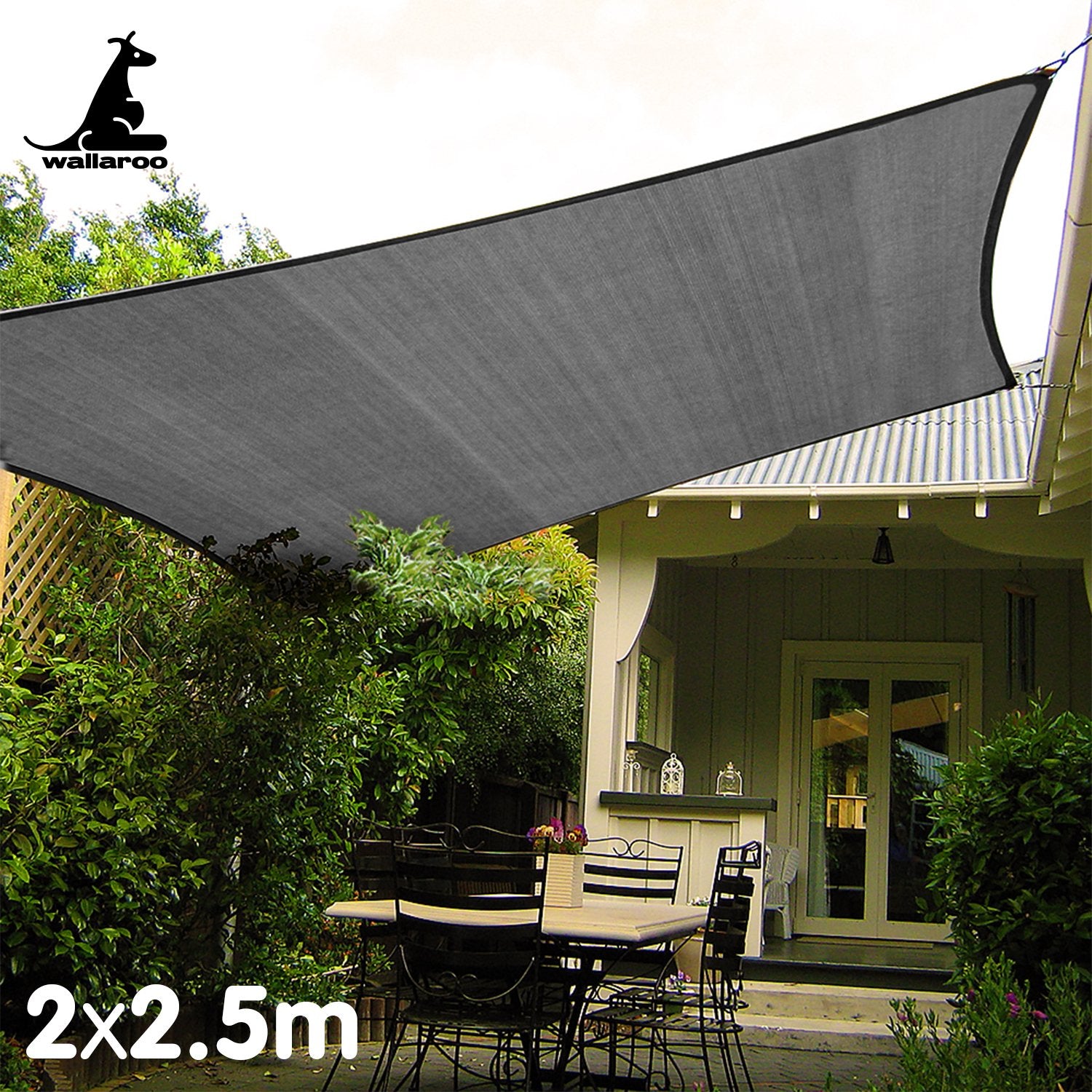 Wallaroo Outdoor Sun Shade Sail Canopy Grey Rectangle 2 x 2.5M - SILBERSHELL