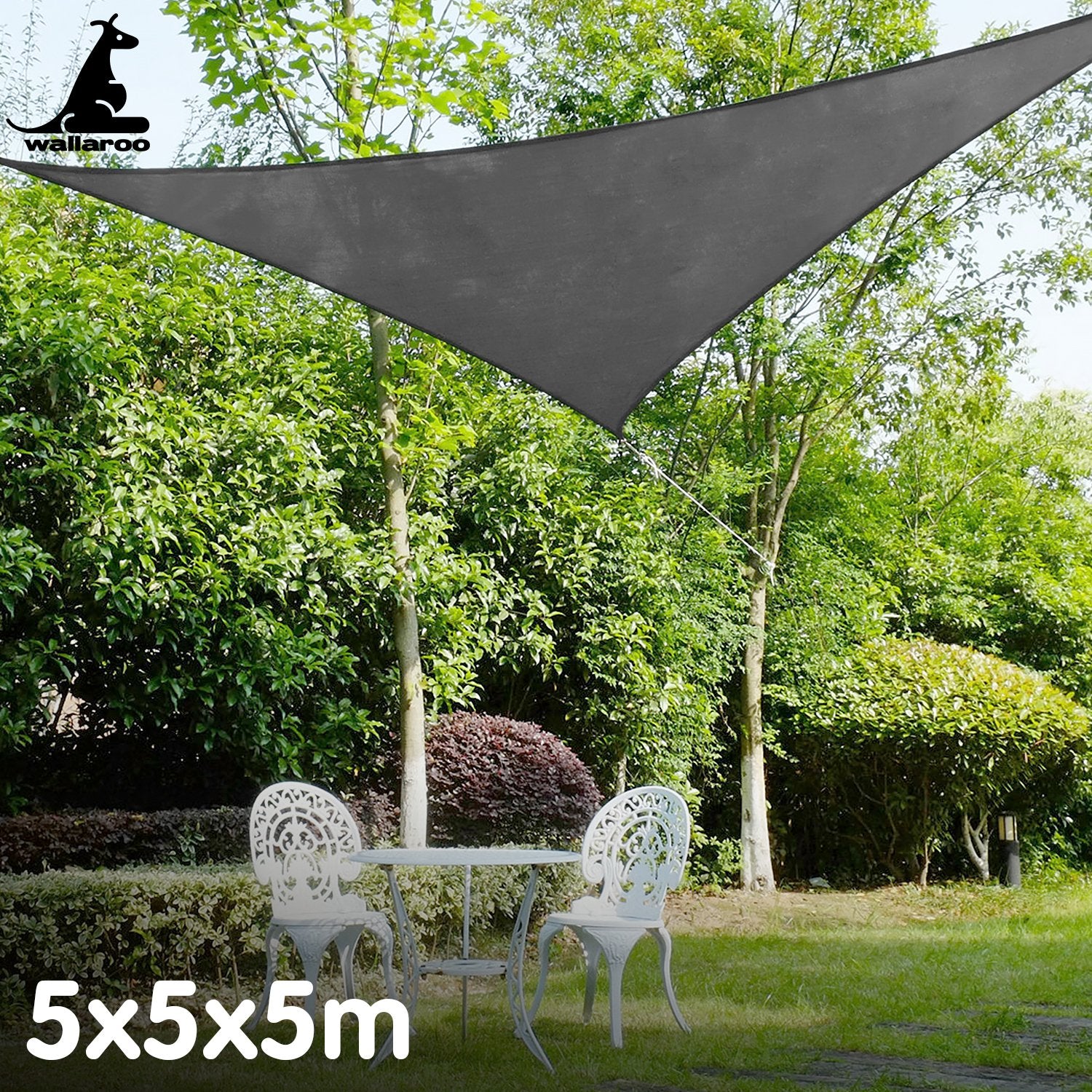 Wallaroo Outdoor Sun Shade Sail Canopy Grey Triangle 5 x 5 x 5M - SILBERSHELL