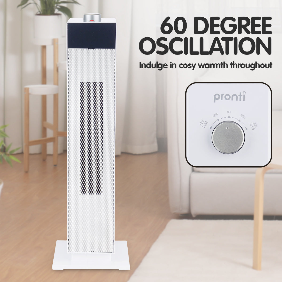 Pronti Electric Tower Heater PTC Ceramic 2000W White - SILBERSHELL