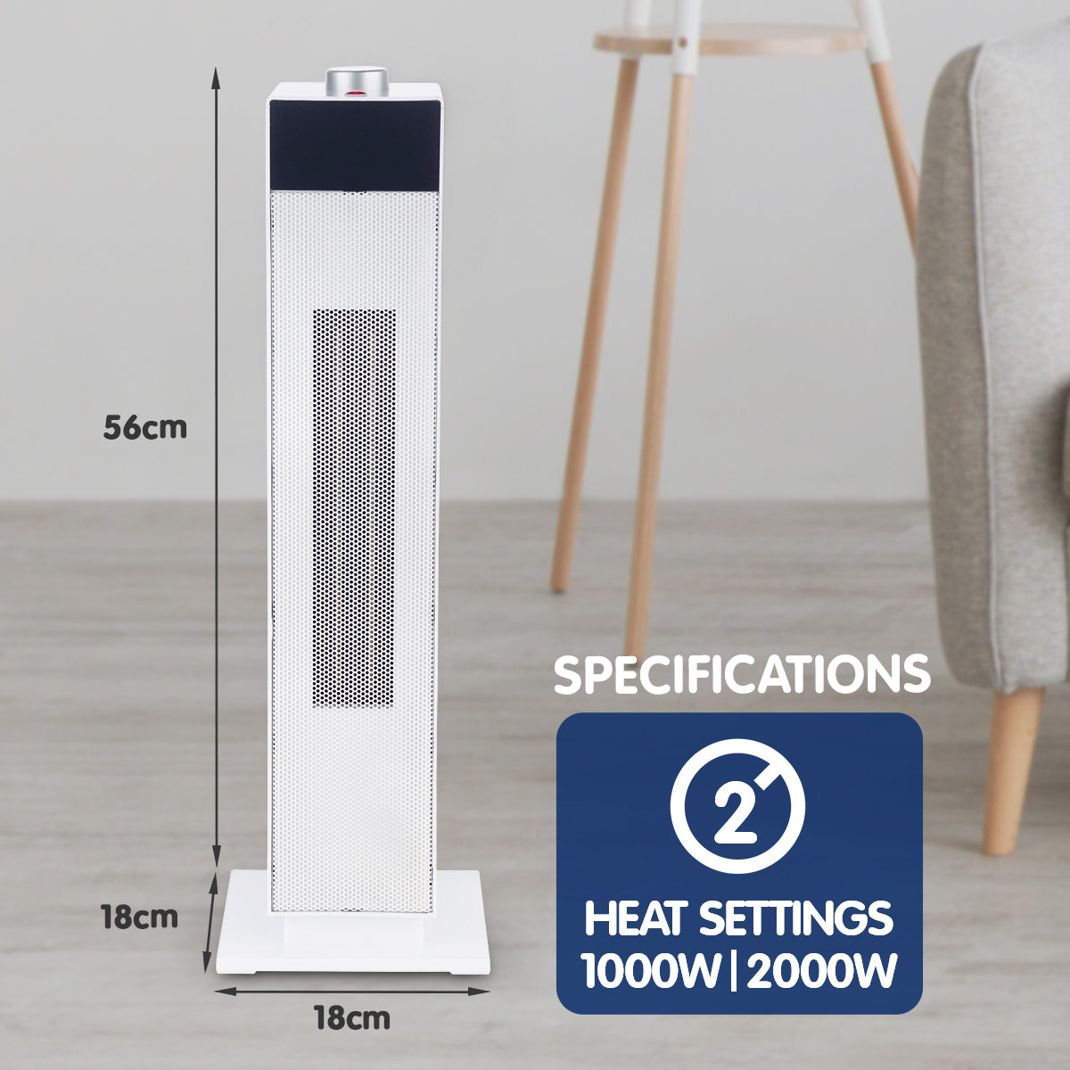 Pronti Electric Tower Heater PTC Ceramic 2000W White - SILBERSHELL