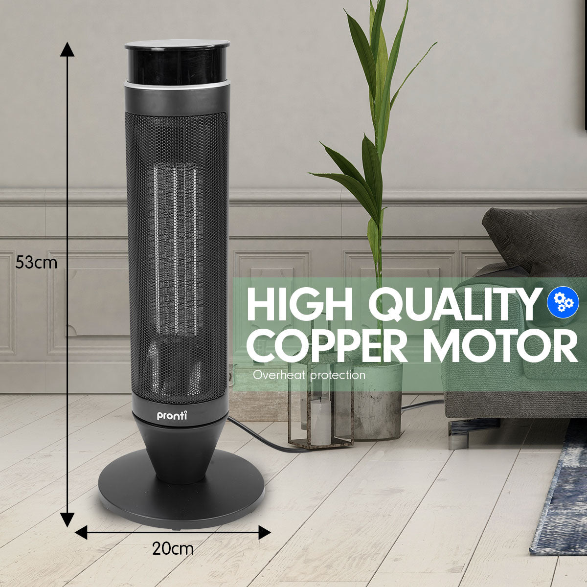 Pronti Electric Tower Heater 2000W Remote Portable - Black - SILBERSHELL