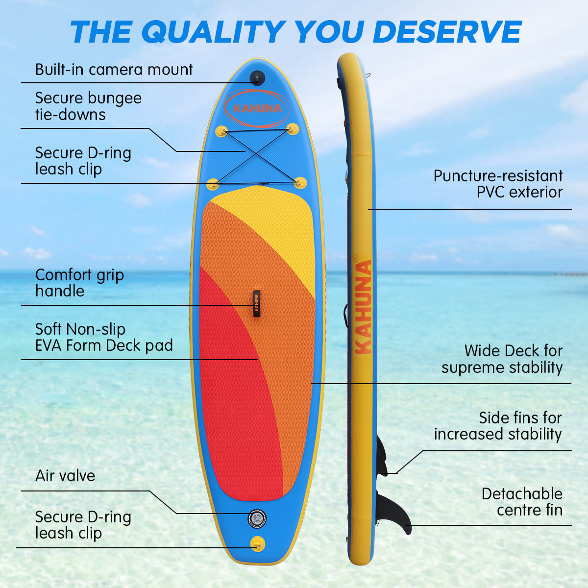 Kahuna Hana Inflatable Stand Up Paddle Board 10FT w/ iSUP Accessories - SILBERSHELL