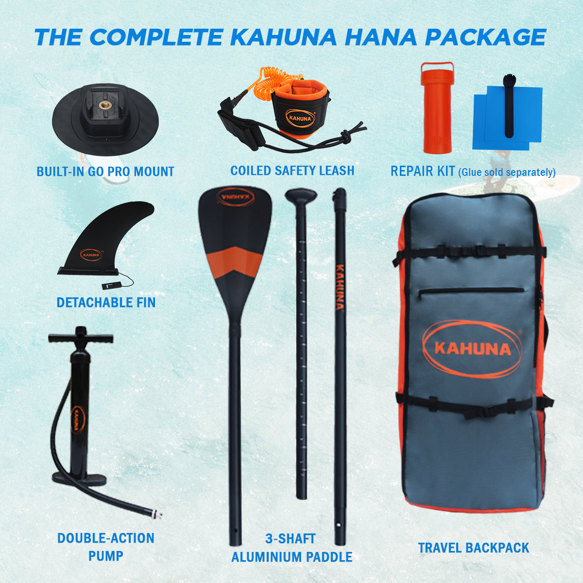 Kahuna Hana Inflatable Stand Up Paddle Board 10FT w/ iSUP Accessories - SILBERSHELL