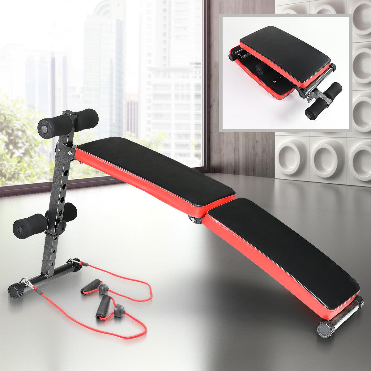 Powertrain Inclined Sit up bench with Resistance bands - SILBERSHELL