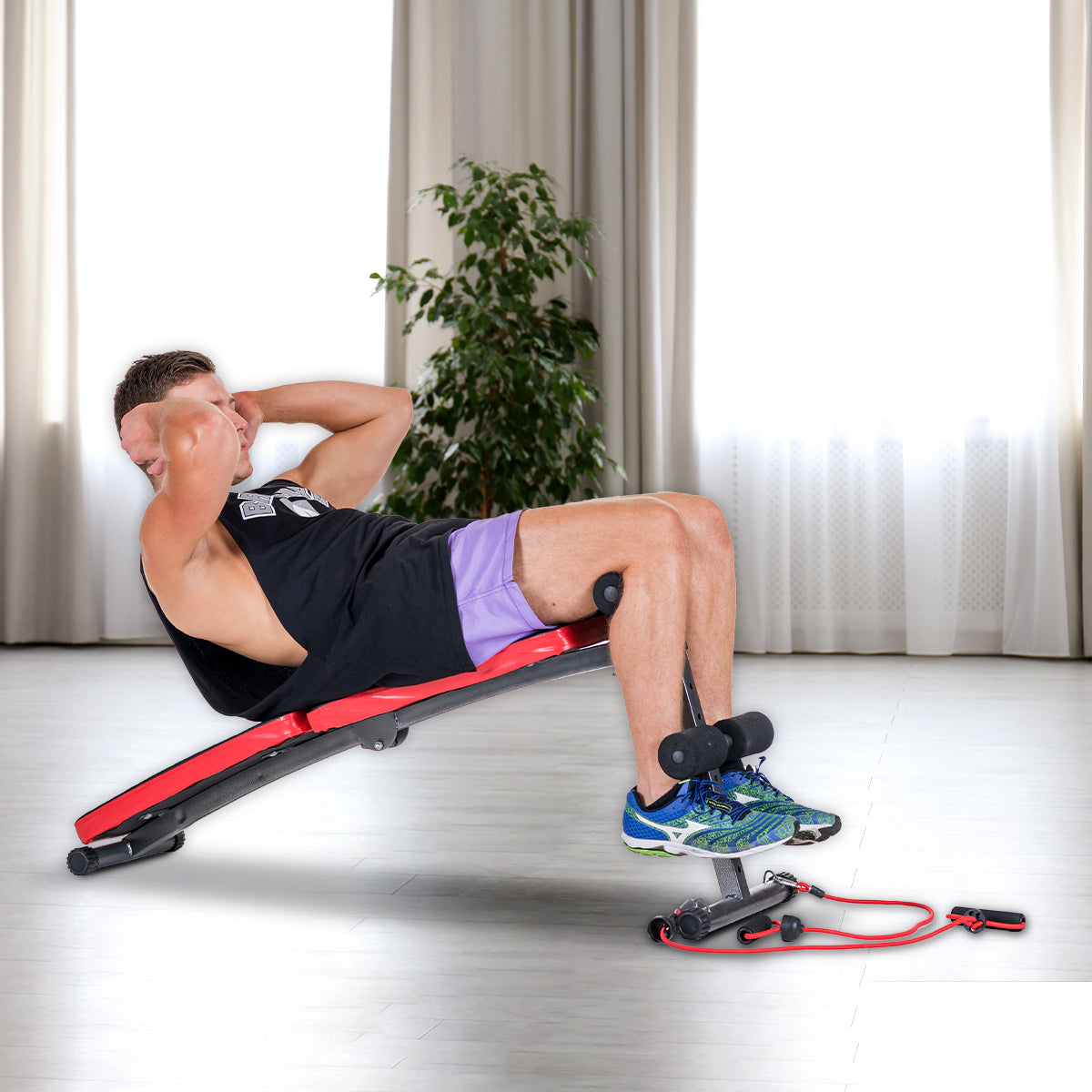 Powertrain Inclined Sit up bench with Resistance bands - SILBERSHELL