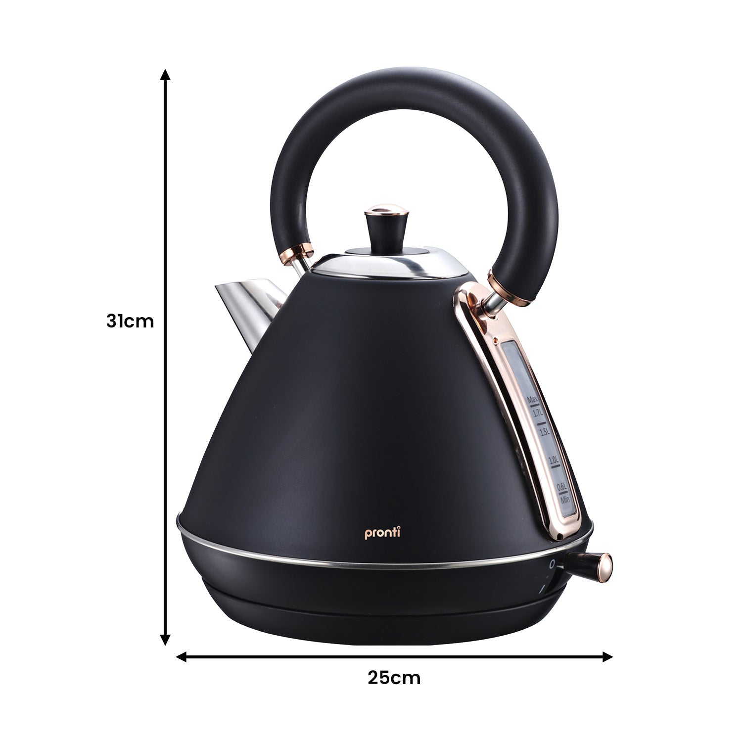 Pronti 1.7L Rose Trim Collection Kettle - Black - SILBERSHELL