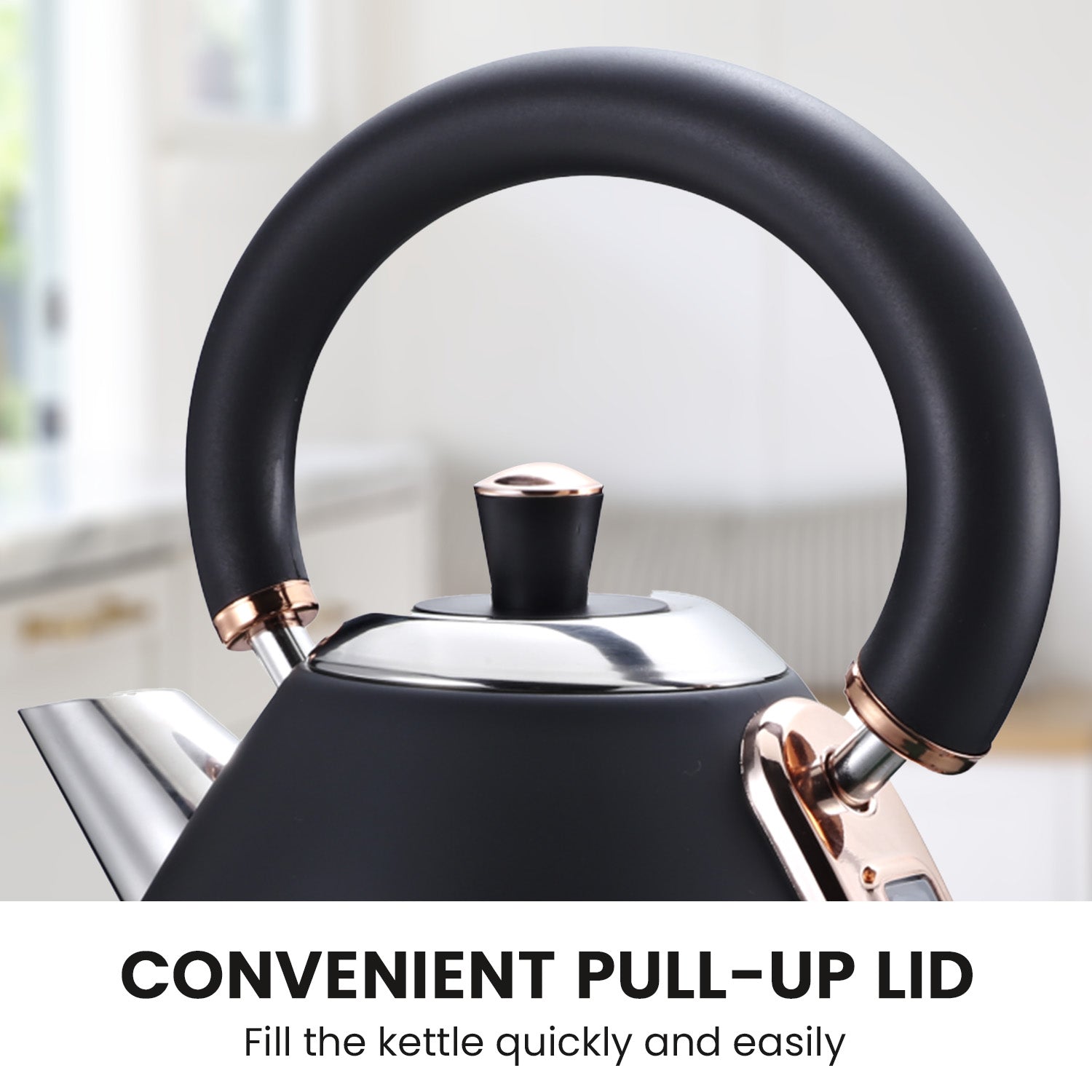 Pronti 1.7L Rose Trim Collection Kettle - Black - SILBERSHELL