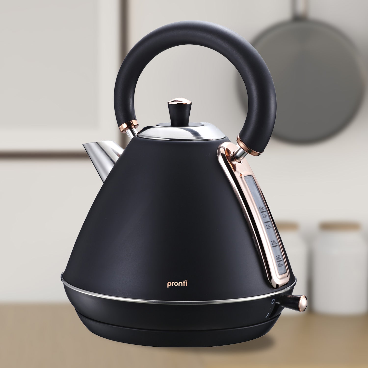 Pronti 1.7L Rose Trim Collection Kettle - Black - SILBERSHELL