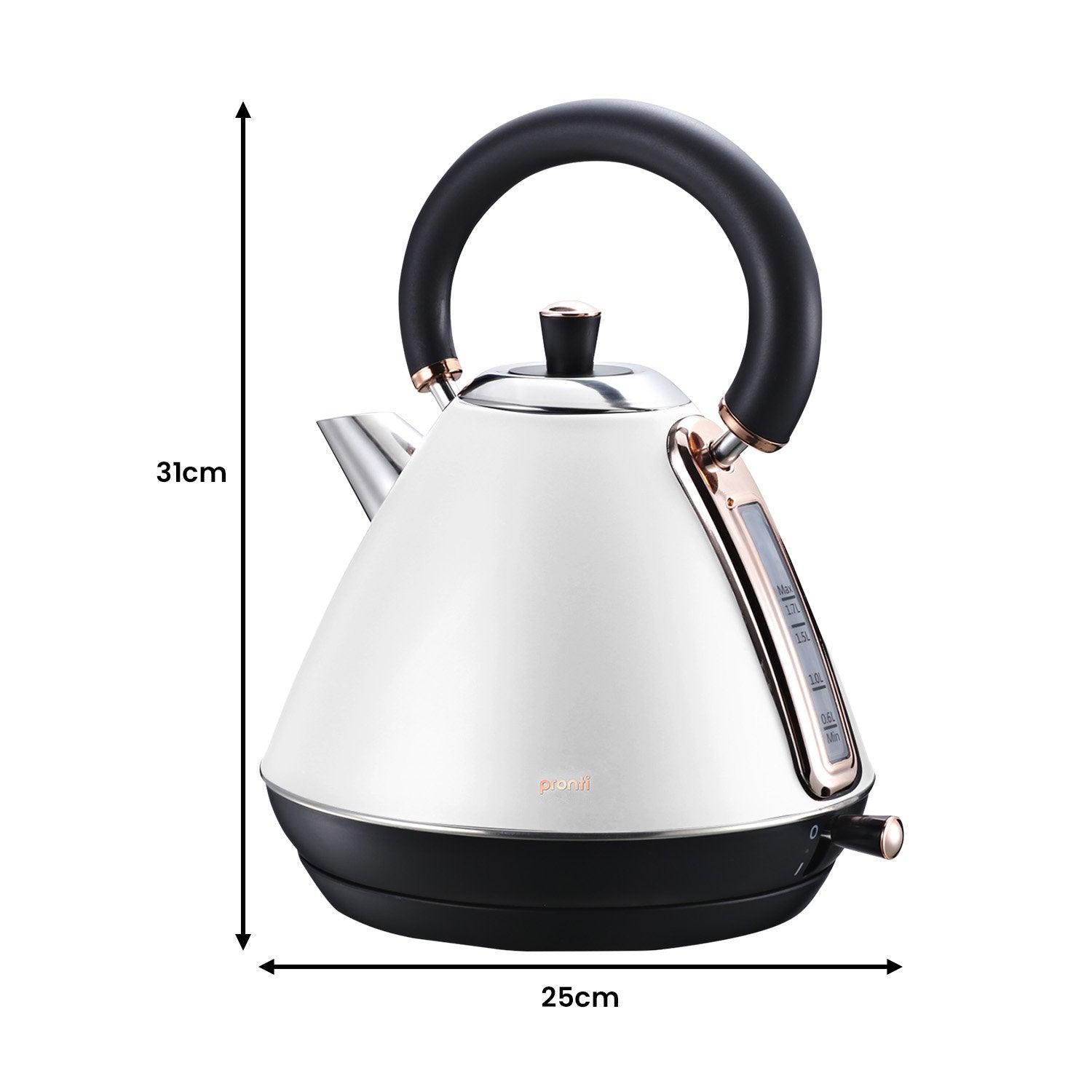 Pronti 1.7l Rose Trim Collection Kettle - White - SILBERSHELL