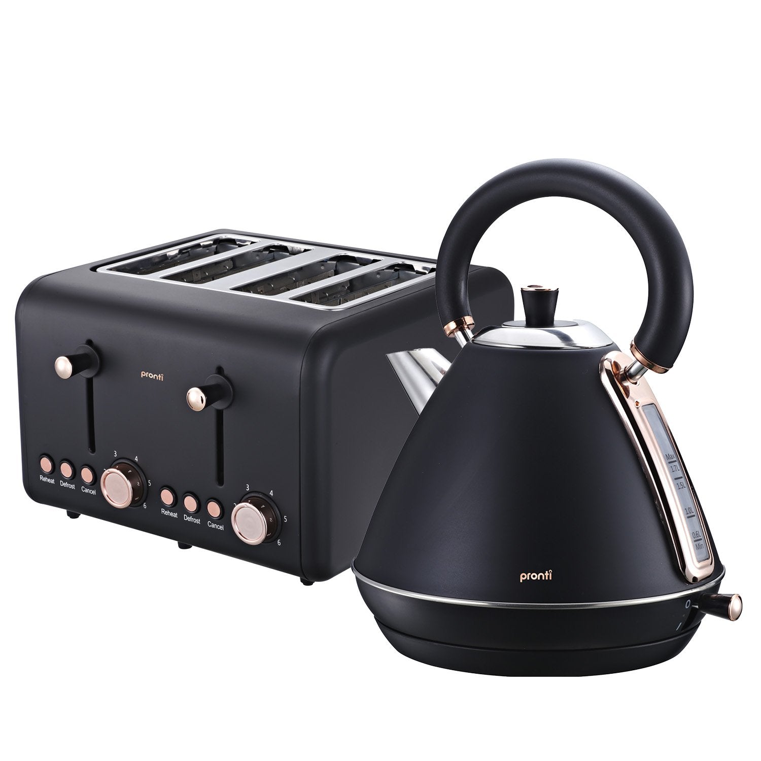 Pronti Rose Trim Collection Toaster & Kettle Bundle - Black - SILBERSHELL