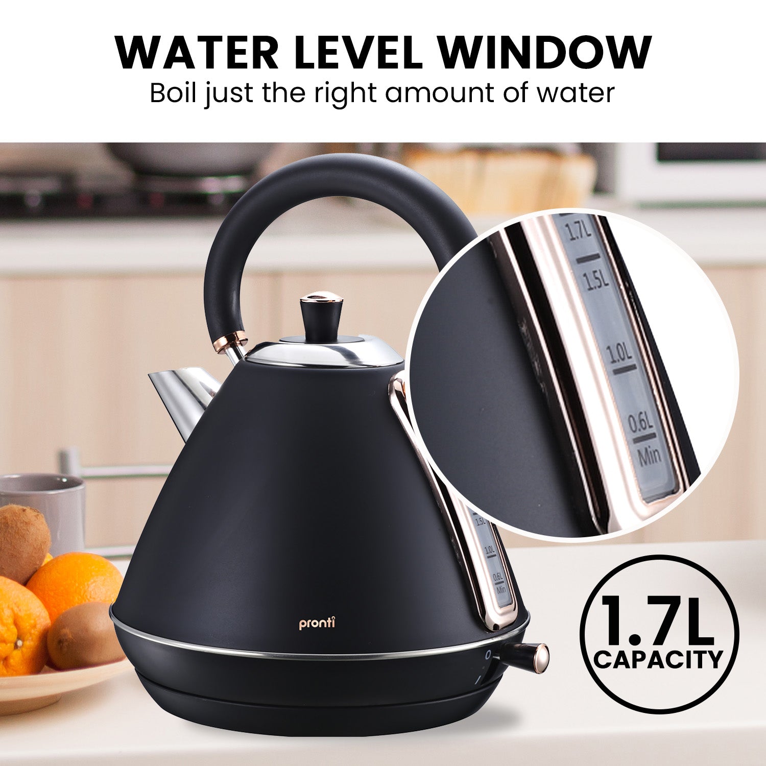 Pronti Rose Trim Collection Toaster & Kettle Bundle - Black - SILBERSHELL