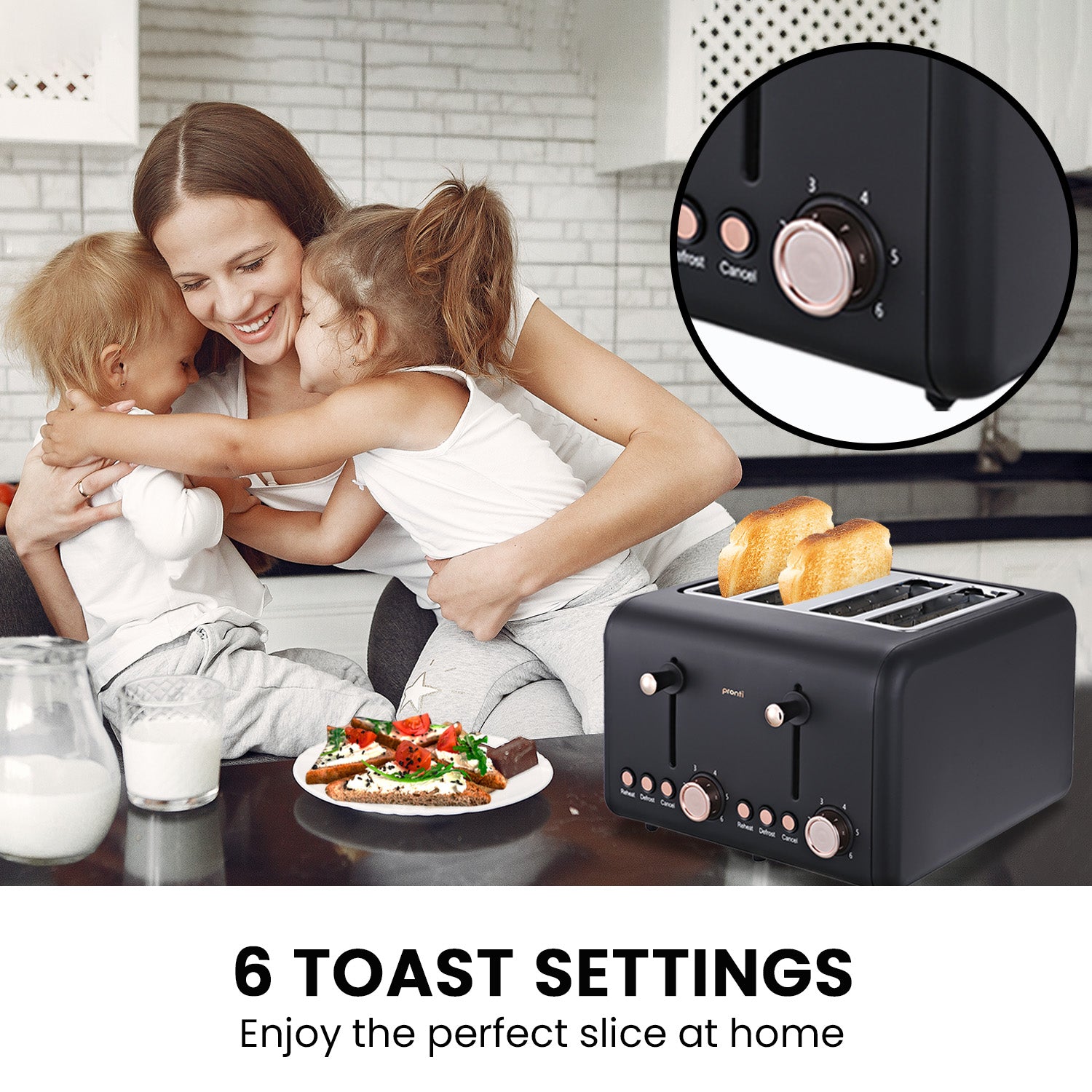 Pronti Rose Trim Collection Toaster & Kettle Bundle - Black - SILBERSHELL