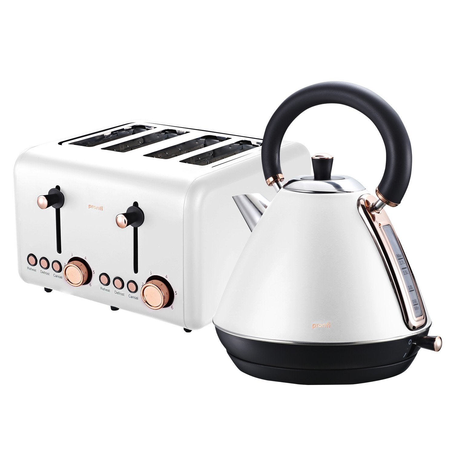 Pronti Rose Trim Collection Toaster & Kettle Bundle - White - SILBERSHELL