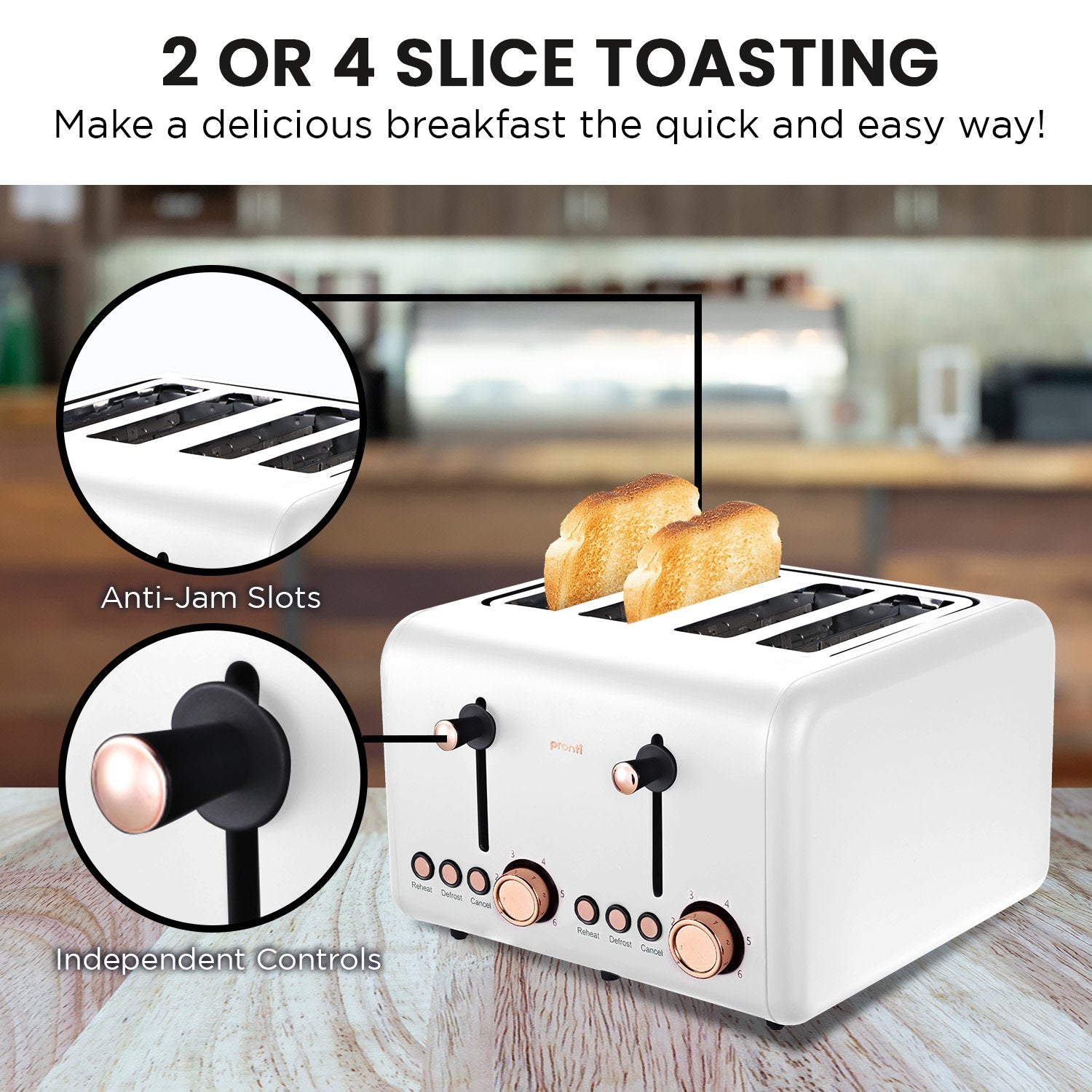 Pronti Rose Trim Collection Toaster & Kettle Bundle - White - SILBERSHELL