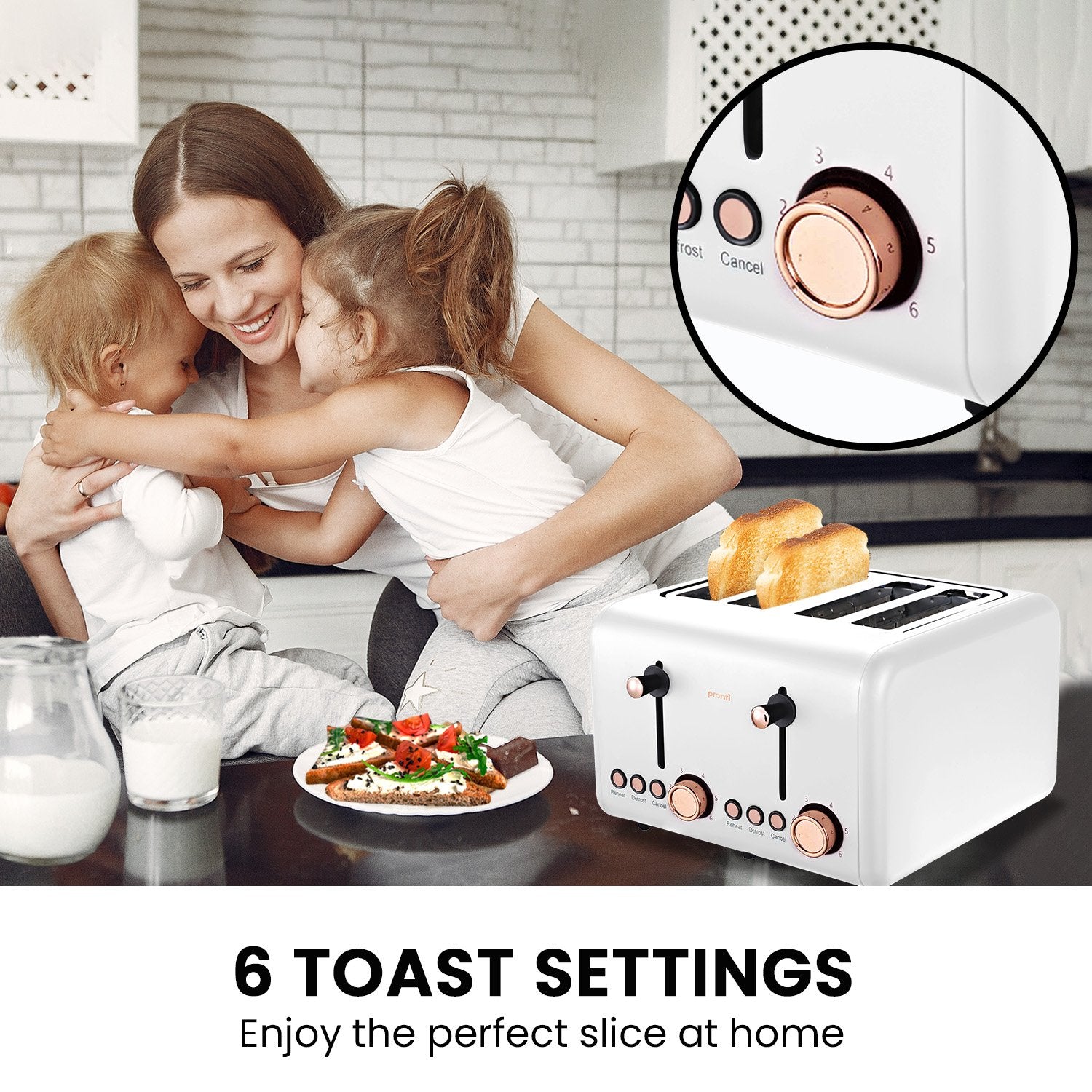 Pronti Rose Trim Collection Toaster & Kettle Bundle - White - SILBERSHELL