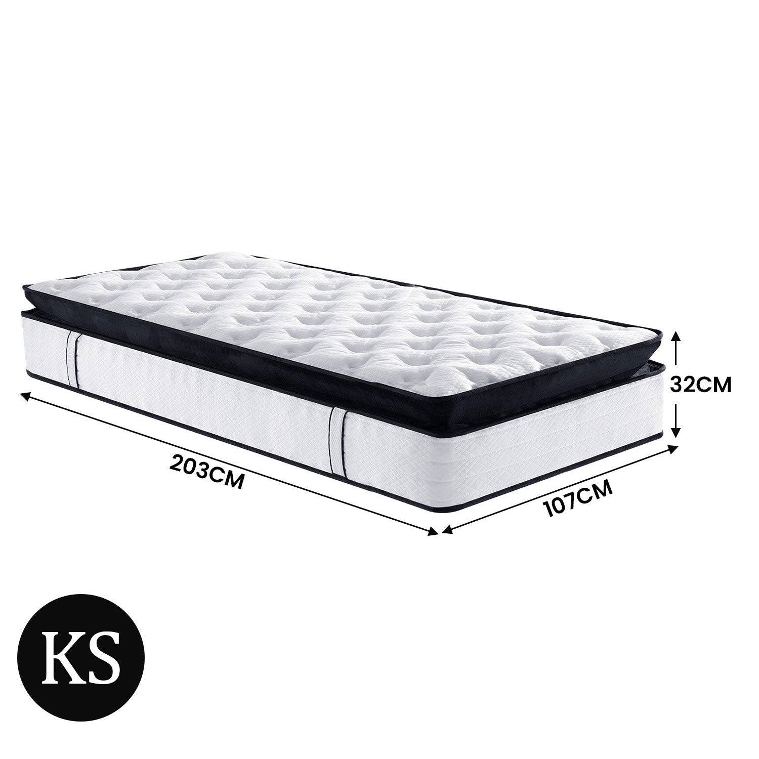 Laura Hill King Single Mattress Bed Size Euro Top 5 Zone Spring Foam 32cm - SILBERSHELL