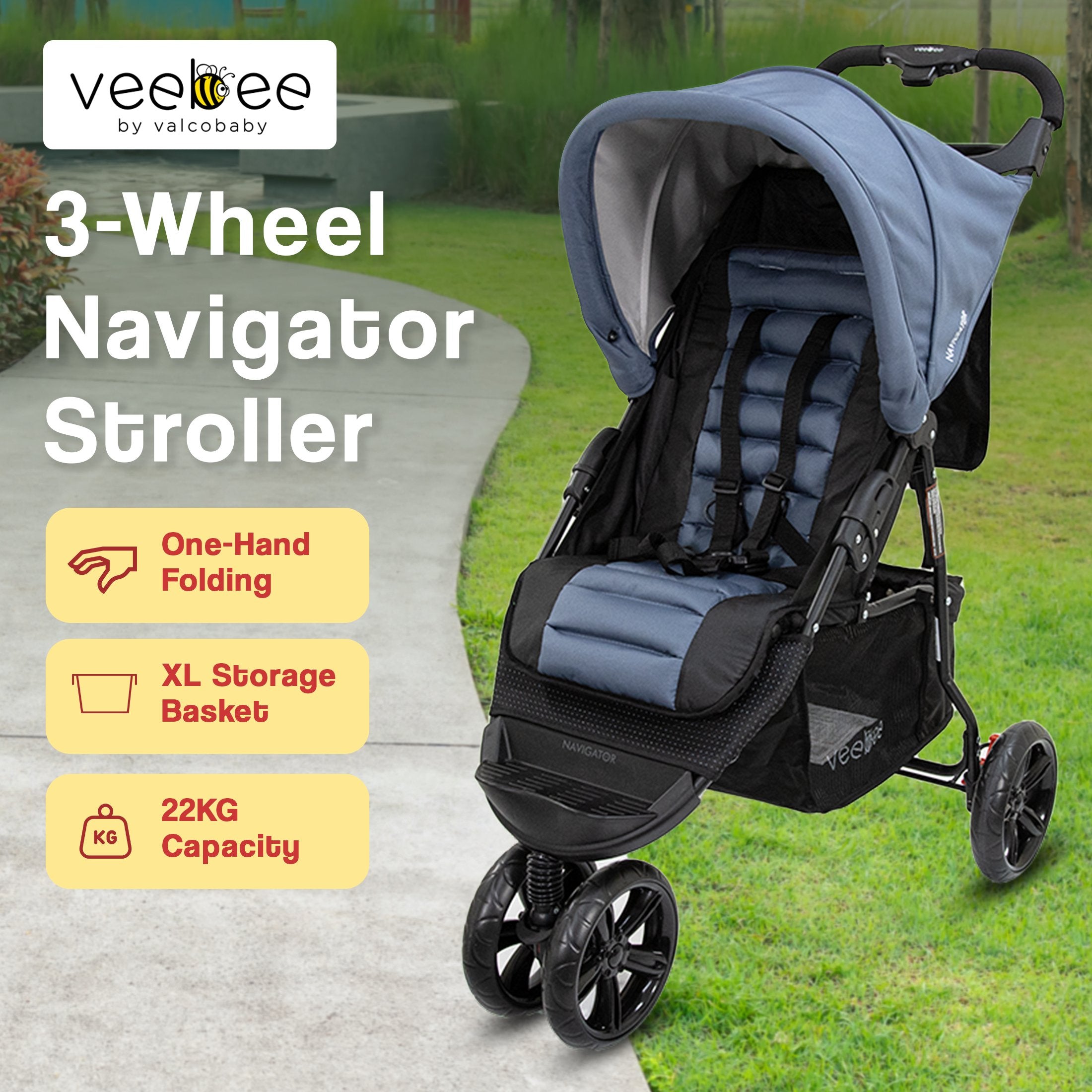 Veebee Navigator Stroller 3-wheel Pram For Newborns To Toddlers - Glacier - SILBERSHELL