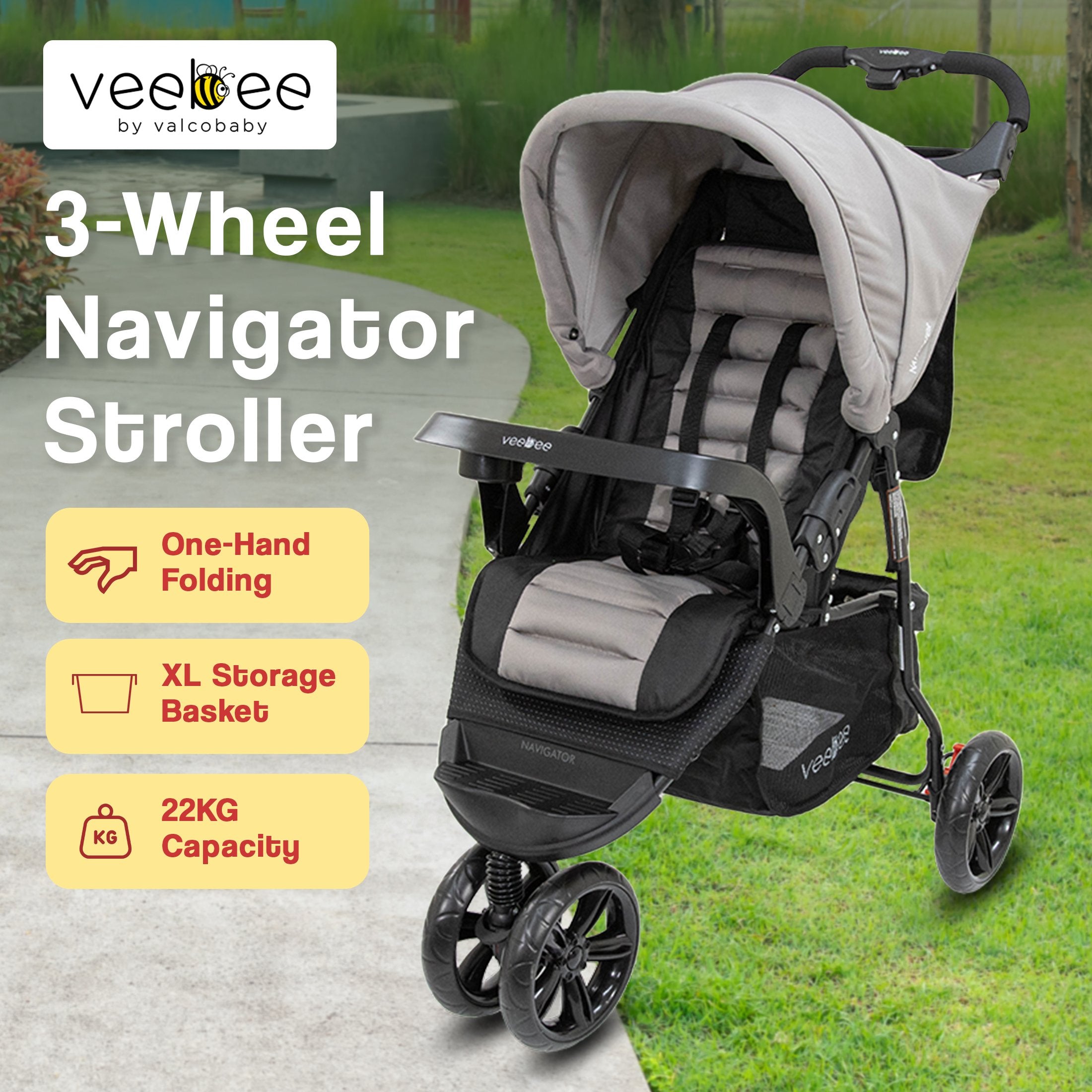 Veebee Navigator Stroller 3-wheel Pram For Newborns To Toddlers - Fauna - SILBERSHELL
