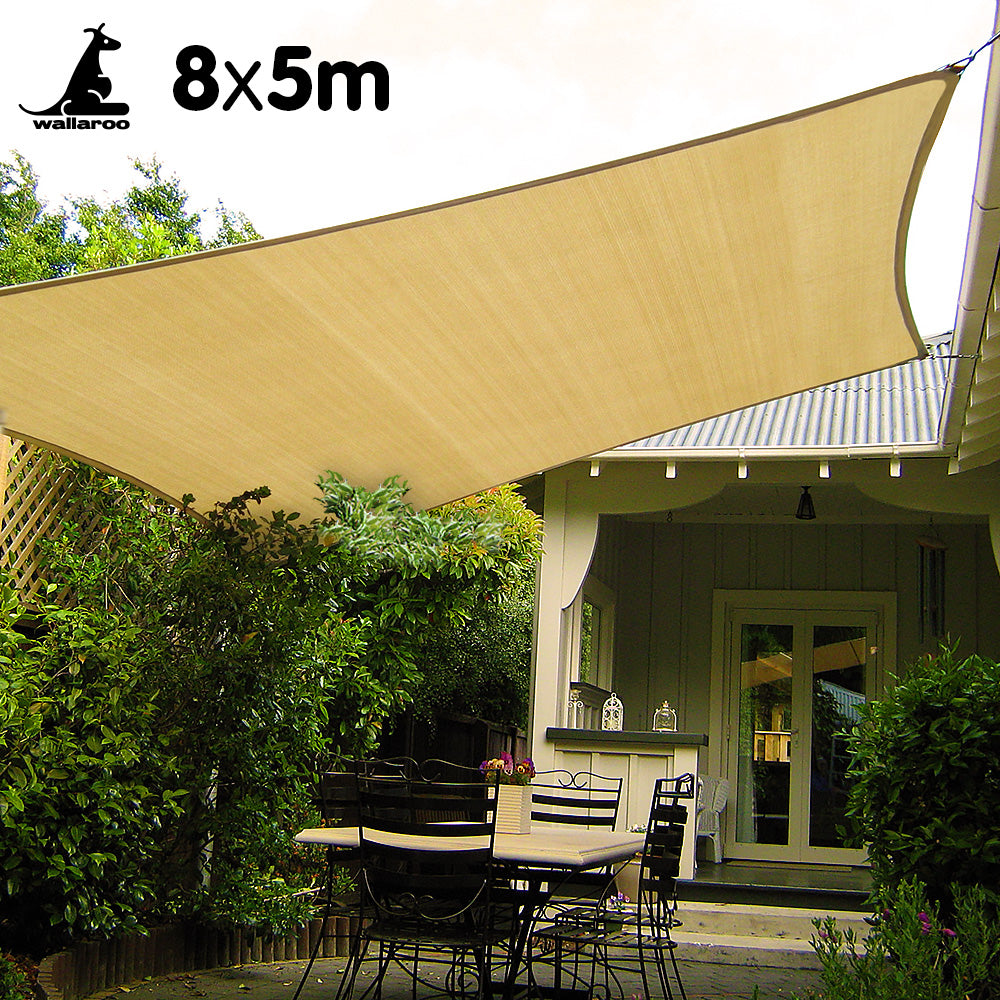 Wallaroo Rectangular Shade Sail: 8m x 5m - Sand - SILBERSHELL