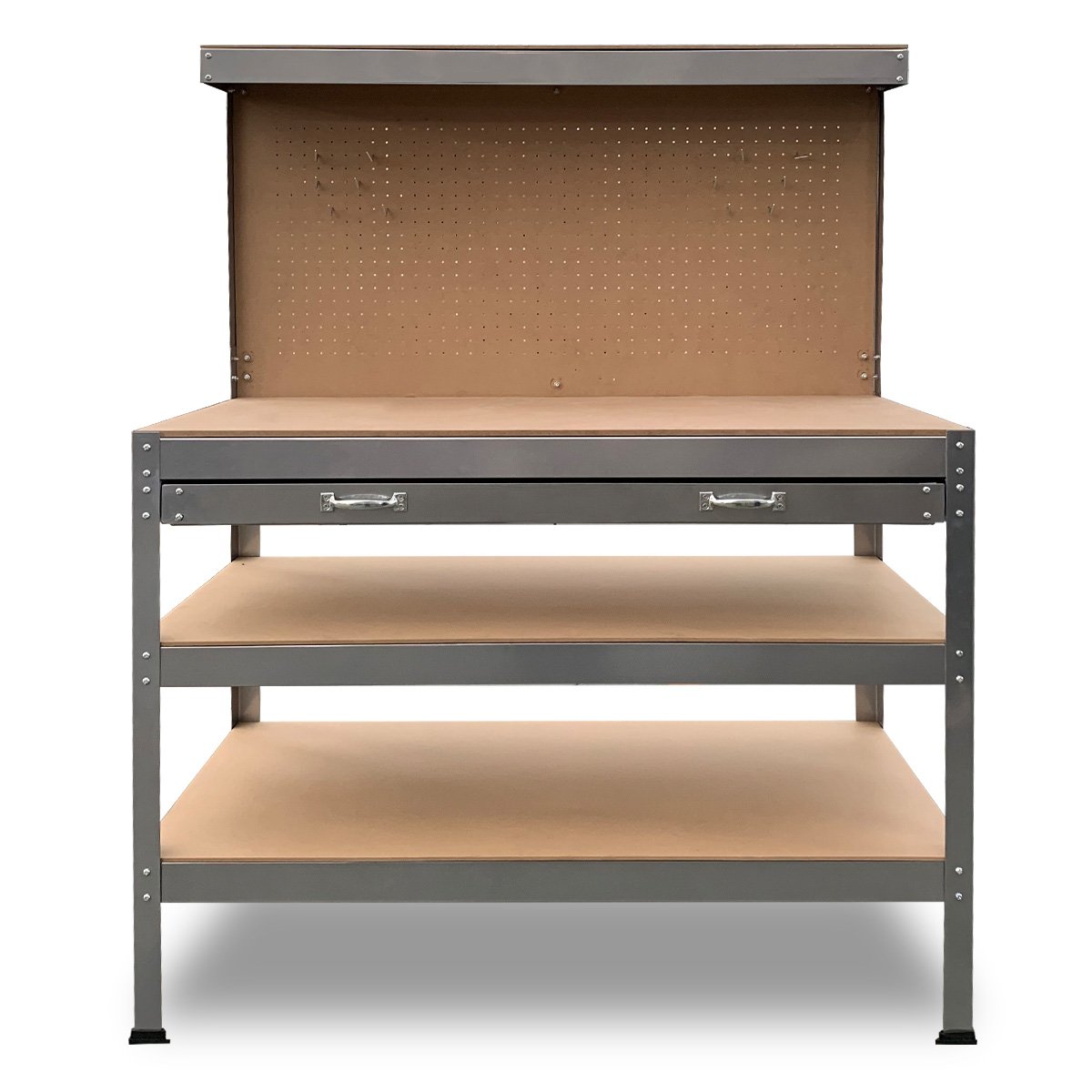 Kartrite 3-layered Work Bench Garage Storage Table Tool Shop Shelf Silver - SILBERSHELL