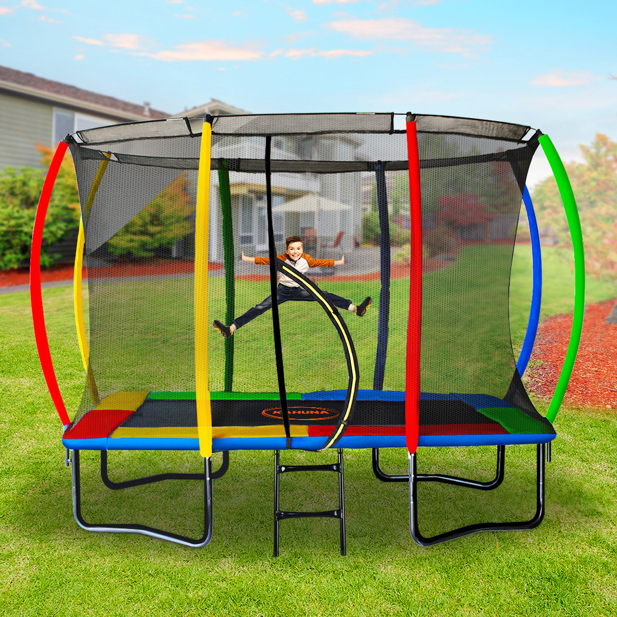 Kahuna 8ft x 11ft Outdoor Rectangular Trampoline With Safety Enclosure - SILBERSHELL