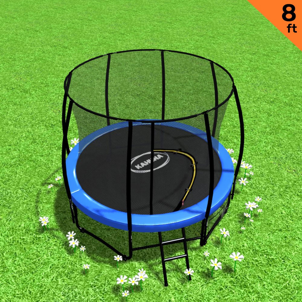 Kahuna 8ft Trampoline Free Ladder Spring Mat Net Safety Pad Cover Round Enclosure Blue - SILBERSHELL