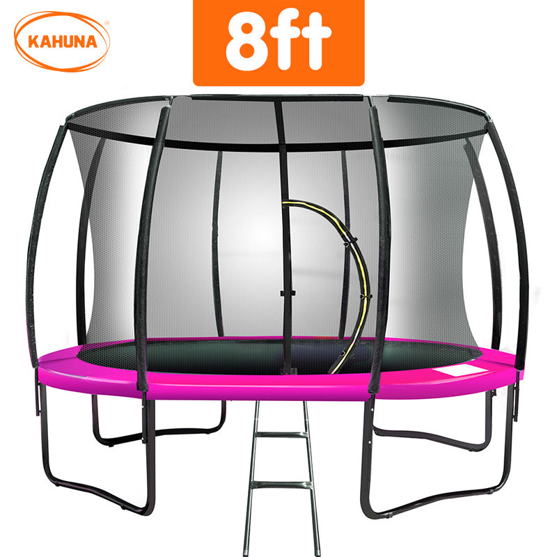 Kahuna 8ft Trampoline Free Ladder Spring Mat Net Safety Pad Cover Round Enclosure Pink - SILBERSHELL