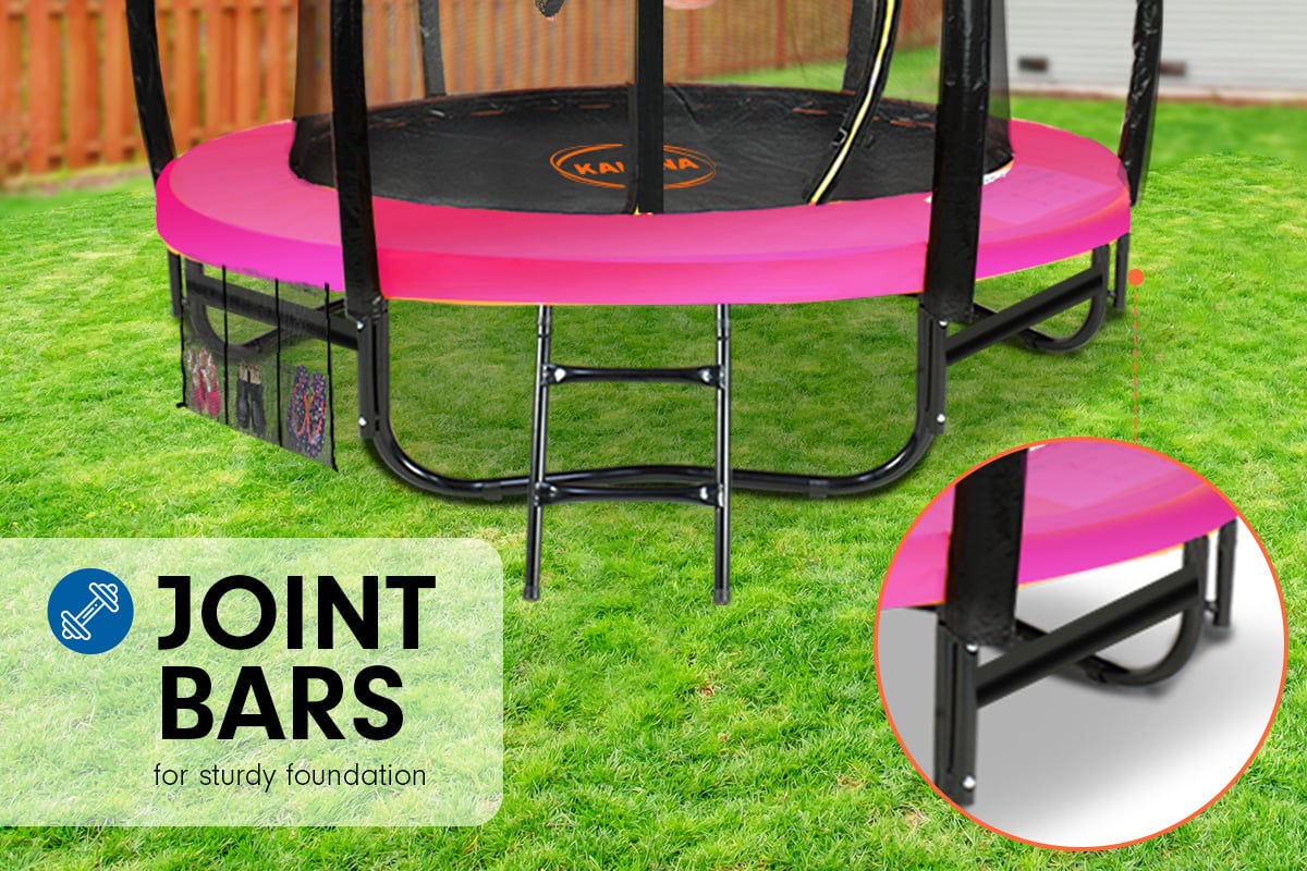 Kahuna 8ft Outdoor Trampoline Kids Children With Safety Enclosure Mat Pad Net Ladder Basketball Hoop Set - Pink - SILBERSHELL
