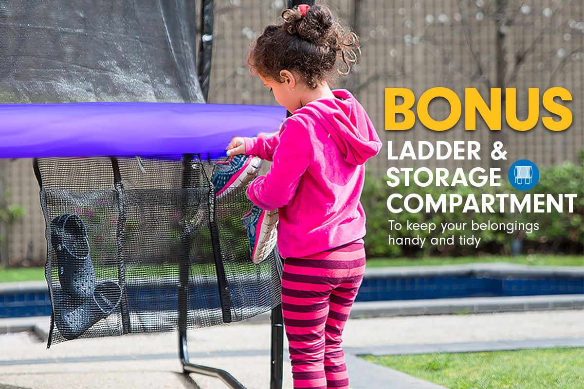 Kahuna 8ft Outdoor Trampoline Kids Children With Safety Enclosure Mat Pad Net Ladder Basketball Hoop Set - Purple - SILBERSHELL