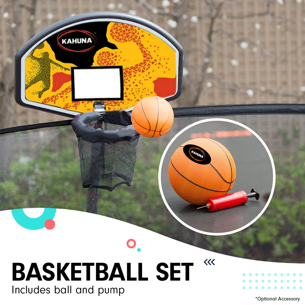 Kahuna 8ft Outdoor Trampoline Kids Children With Safety Enclosure Mat Pad Net Ladder Basketball Hoop Set - Rainbow - SILBERSHELL