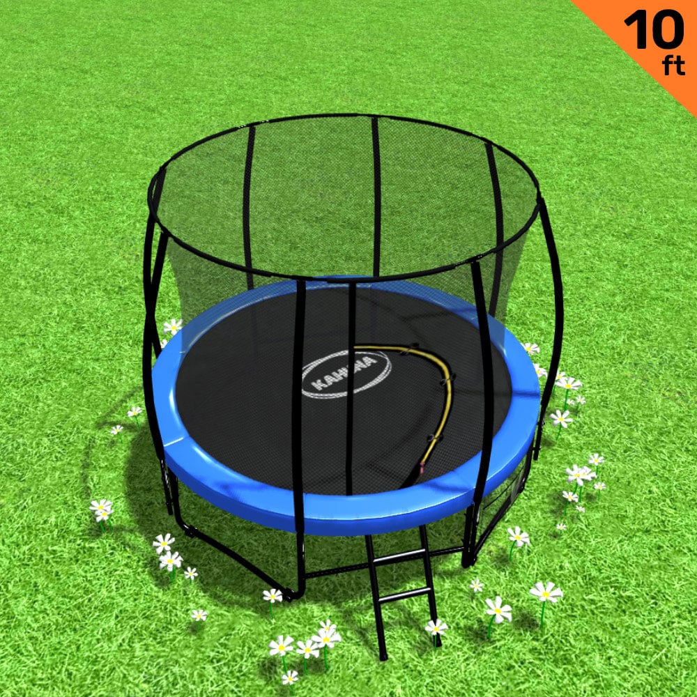 Kahuna 10ft Trampoline Free Ladder Spring Mat Net Safety Pad Cover Round Enclosure Blue - SILBERSHELL