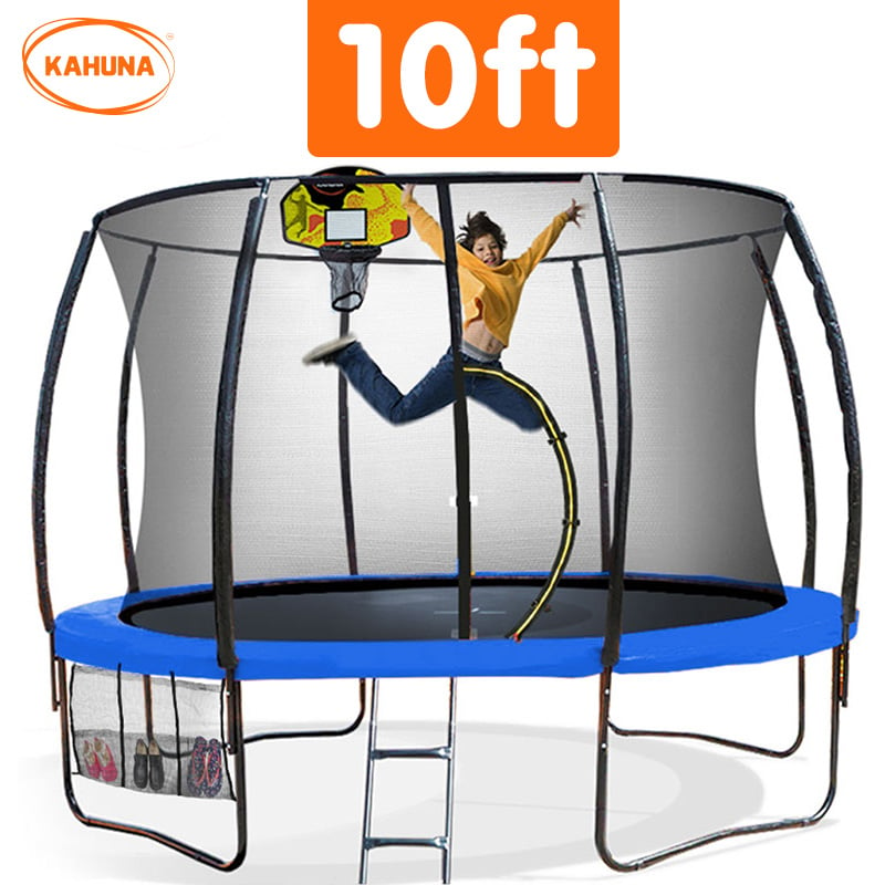 Kahuna 10ft Outdoor Trampoline With Safety Enclosure Pad Ladder Basketball Hoop Set Blue - SILBERSHELL