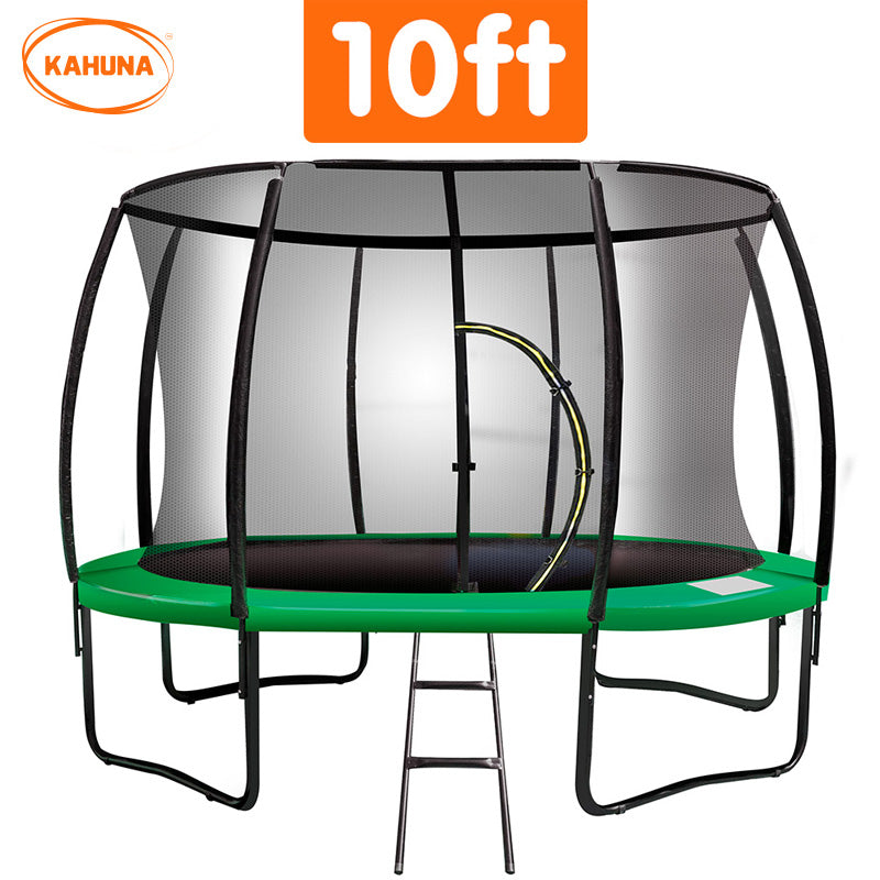 Kahuna 10ft Trampoline Free Ladder Spring Mat Net Safety Pad Cover Round Enclosure Green - SILBERSHELL