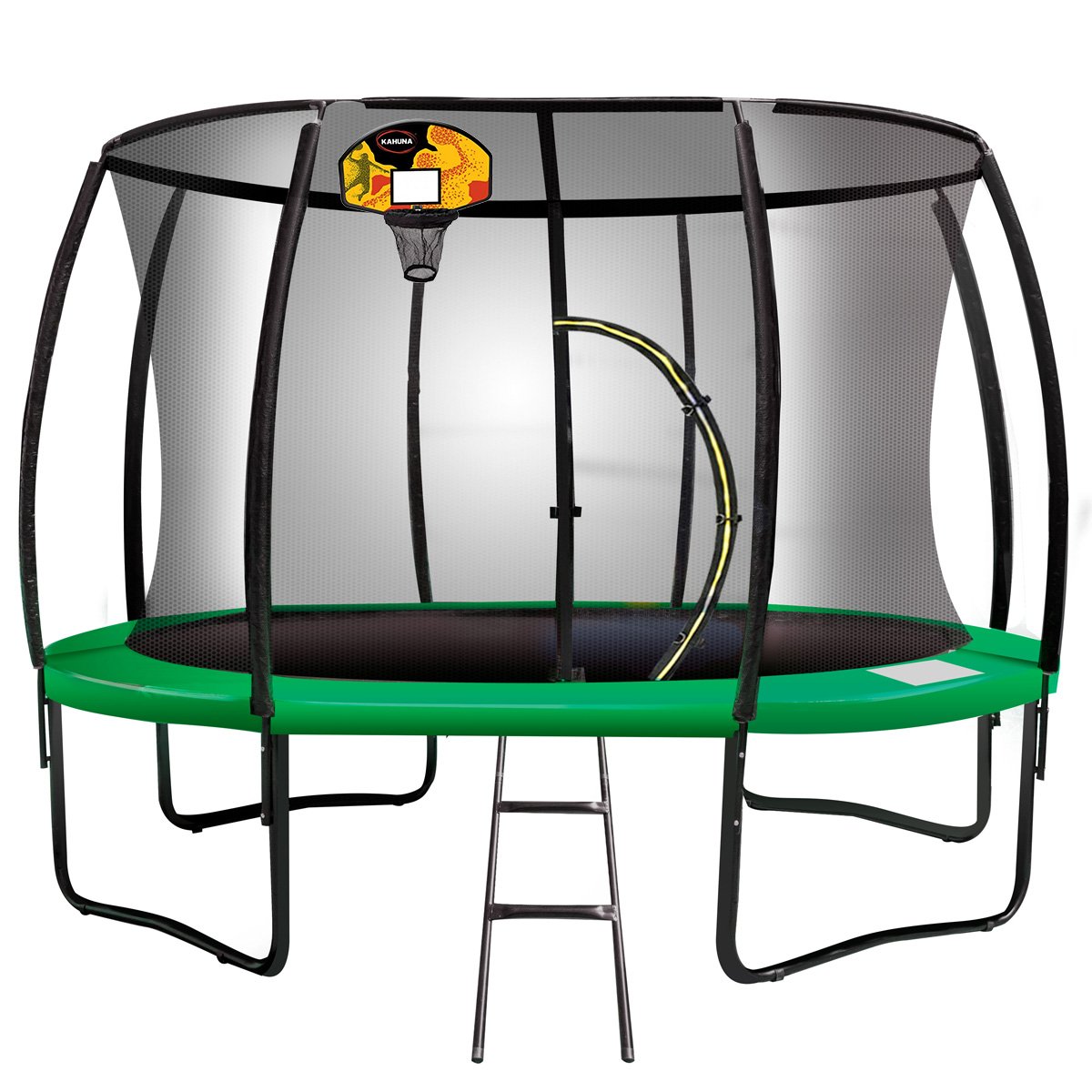 Kahuna 10ft Outdoor Trampoline With Safety Enclosure Pad Ladder Basketball Hoop Set Green - SILBERSHELL