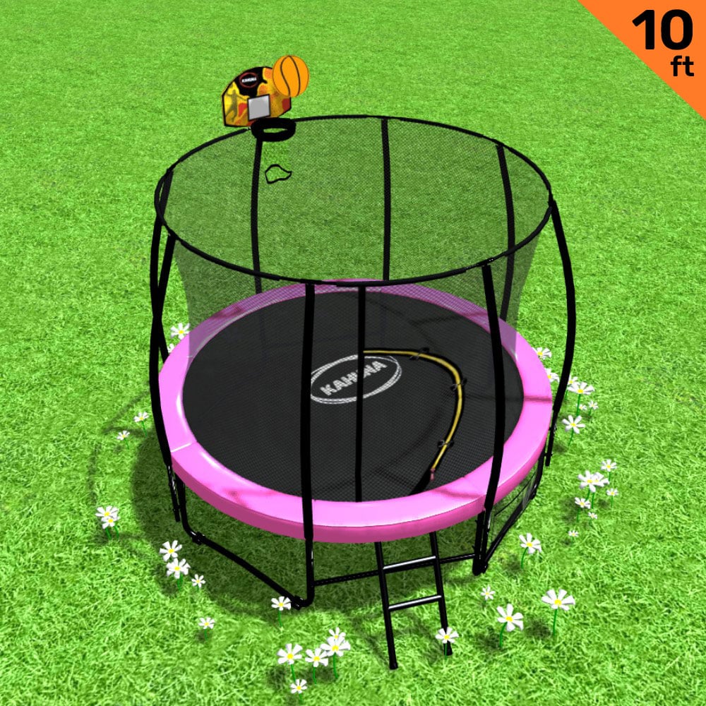 Kahuna 10ft Outdoor Trampoline With Safety Enclosure Pad Ladder Basketball Hoop Set Pink - SILBERSHELL