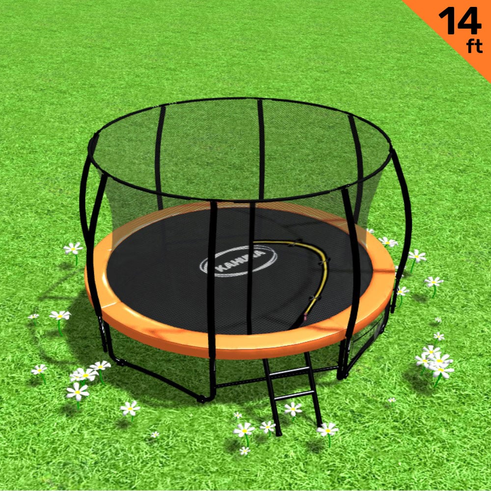 Kahuna 14ft Trampoline Free Ladder Spring Mat Net Safety Pad Cover Round Enclosure - Orange - SILBERSHELL