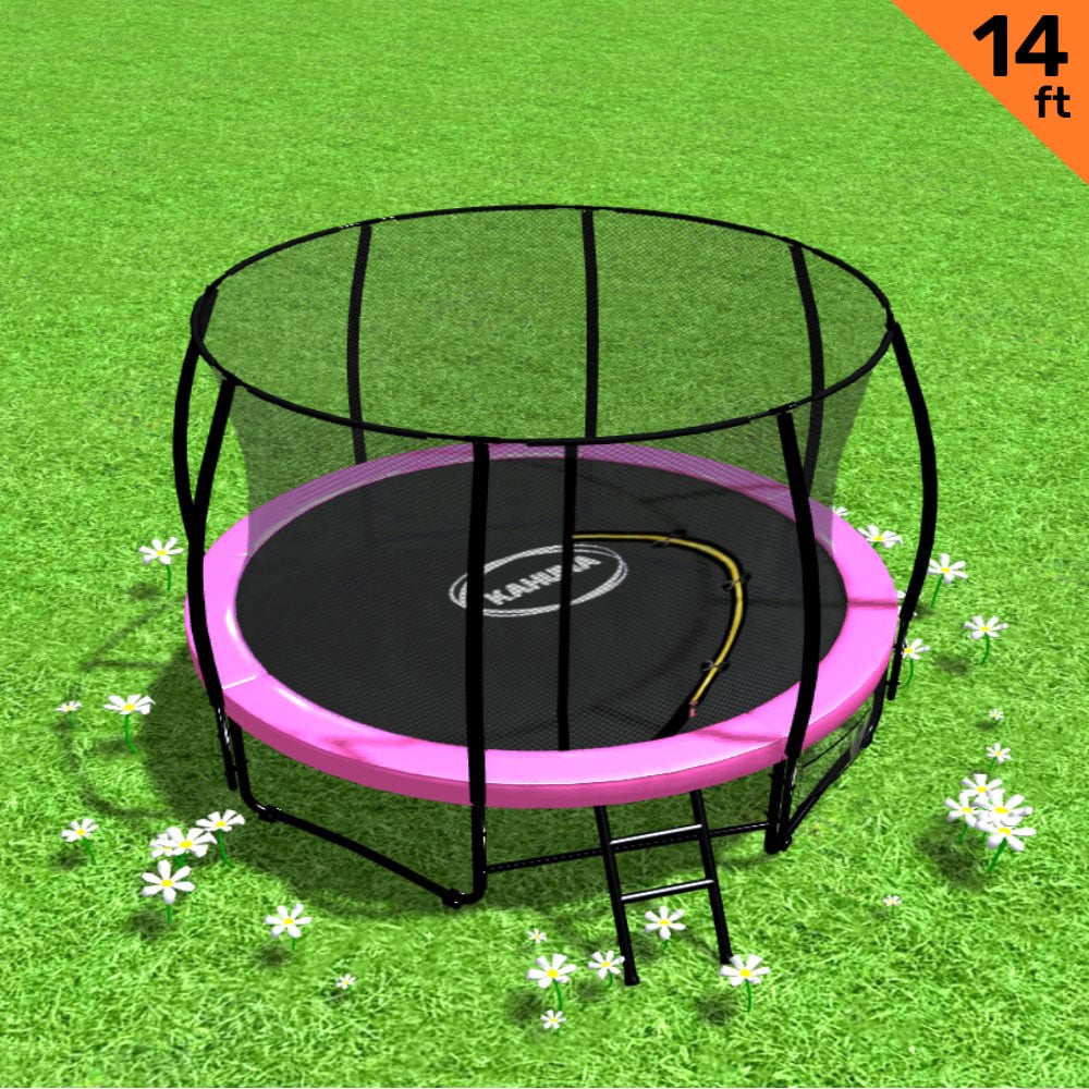 Kahuna 14ft Trampoline Free Ladder Spring Mat Net Safety Pad Cover Round Enclosure - Pink - SILBERSHELL