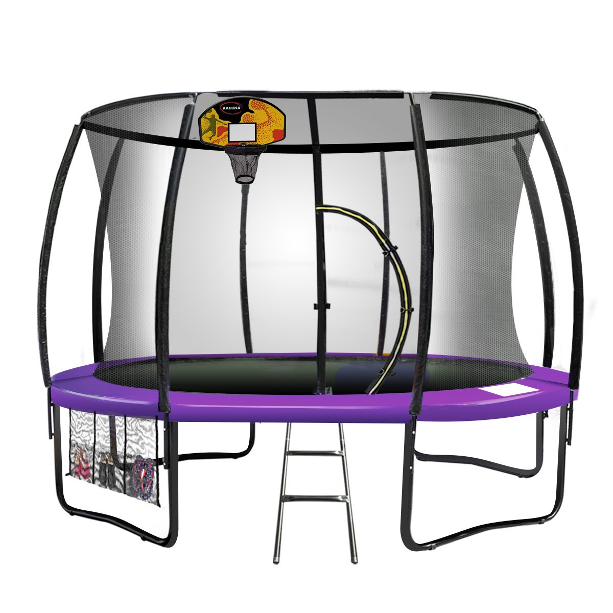 Kahuna 14ft Outdoor Trampoline Kids Children With Safety Enclosure Pad Mat Ladder Basketball Hoop Set - Purple - SILBERSHELL