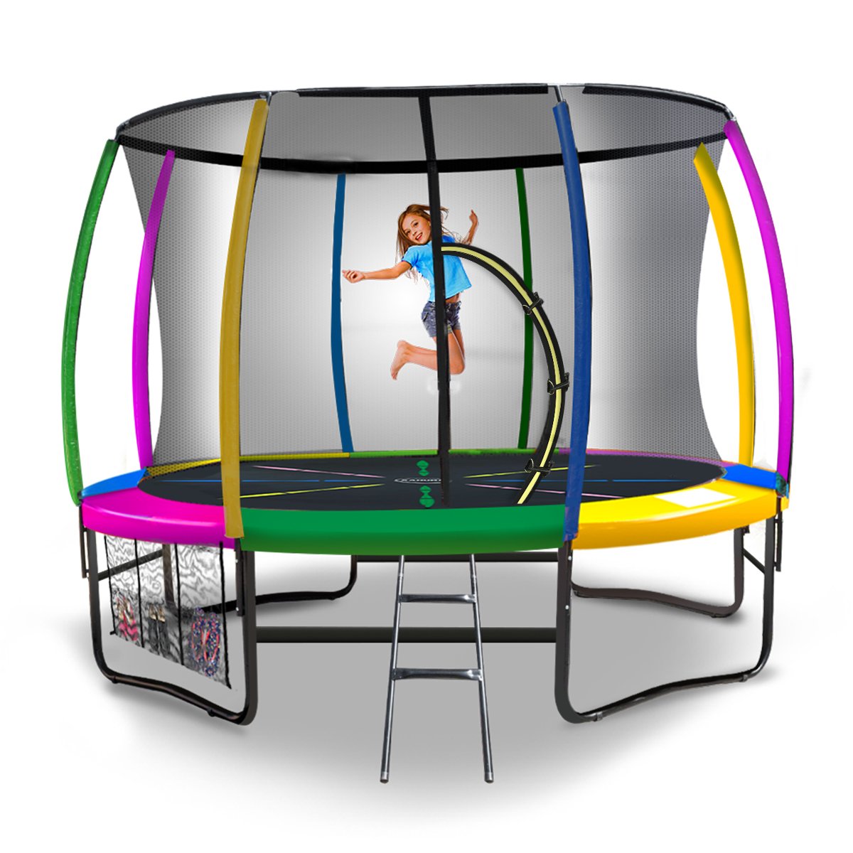 Kahuna 14ft Trampoline Free Ladder Spring Mat Net Safety Pad Cover Round Enclosure - Rainbow - SILBERSHELL