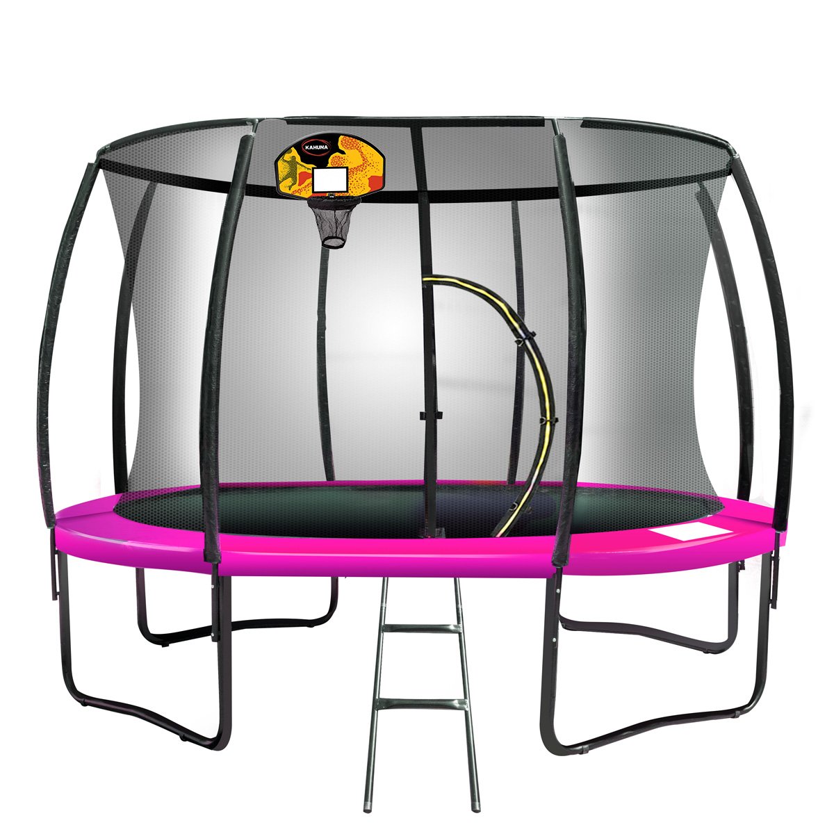 Kahuna 16ft Outdoor Trampoline Kids Children With Safety Enclosure Pad Mat Ladder Basketball Hoop Set - Pink - SILBERSHELL